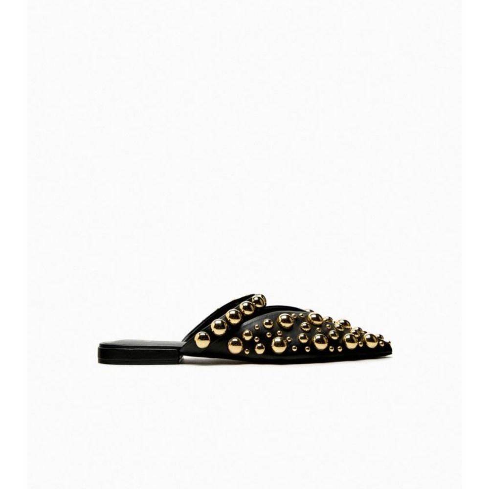 Zara Black and Gold Embellished Mules